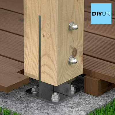 Fence Base Support Size: 100mm ( Pack of: 1 ) SILVER Brackets Concealed Shoe Heavy Duty Galvanised for Pergola, Bolt Down Feet