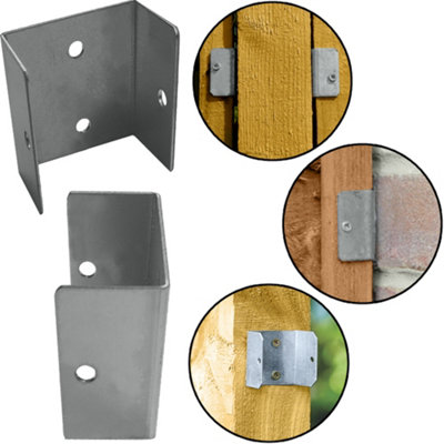 Fence Panel Clips 46mm Galvanised Brackets Fencing Post Panel Clips Secure Anti Rattle U Clip - 10 Pack
