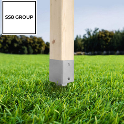 Fence Post Support 91mm x 91mm / 750mm (3.6" x 3.6")  Pack of: 4  Spike Holder Metal Drive In Stakes Rust Resistant Bracket - 4