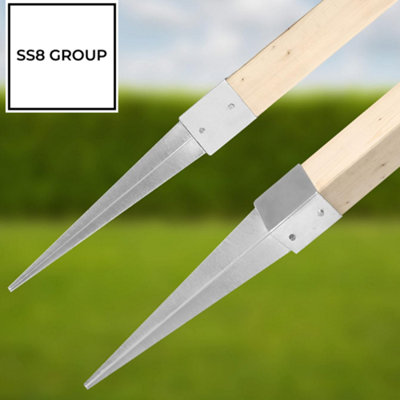 Fence Post Support 91mm x 91mm / 750mm (3.6" x 3.6")  Pack of: 4  Spike Holder Metal Drive In Stakes Rust Resistant Bracket - 6
