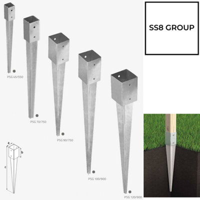 Fence Post Support 91mm x 91mm / 750mm (3.6" x 3.6")  Pack of: 4  Spike Holder Metal Drive In Stakes Rust Resistant Bracket - 7