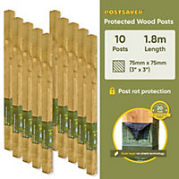 Fence Post (W) 3x3" 75x75mm (H) 6FT 1.8m - (10 Pack) - Postsaver 20 Year Guarantee (FREE DELIVERY)
