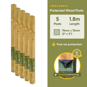 Fence Post (W) 3x3" 75x75mm (H) 6FT 1.8m - (5 Pack) - Postsaver 20 Year Guarantee (FREE DELIVERY)
