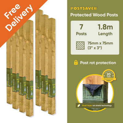 Fence Post (W) 3x3" 75x75mm (H) 6FT 1.8m - (7 Pack) - Postsaver 20 Year Guarantee (FREE DELIVERY)