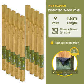 Fence Post (W) 3x3" 75x75mm (H) 6FT 1.8m - (9 Pack) - Postsaver 20 Year Guarantee (FREE DELIVERY)