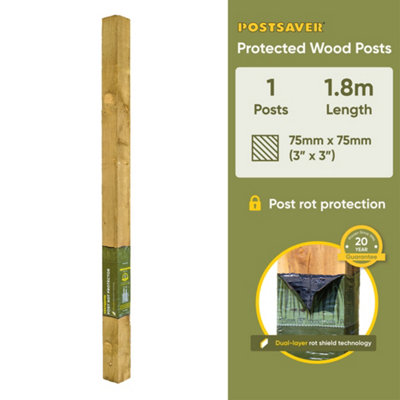 Fence Post (W) 3x3" 75x75mm (H) 6FT 1.8m  - Postsaver 20 Year Guarantee (FREE DELIVERY)