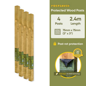 Fence Post (W) 3x3" 75x75mm (H) 8FT 2.4m - (4 Pack) - Postsaver 20 Year Guarantee (FREE DELIVERY)