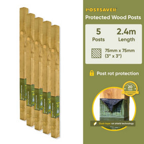 Fence Post (W) 3x3" 75x75mm (H) 8FT 2.4m - (5 Pack) - Postsaver 20 Year Guarantee (FREE DELIVERY)
