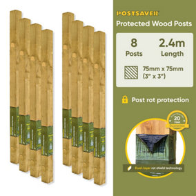 Fence Post (W) 3x3" 75x75mm (H) 8FT 2.4m - (8 Pack) - Postsaver 20 Year Guarantee (FREE DELIVERY)
