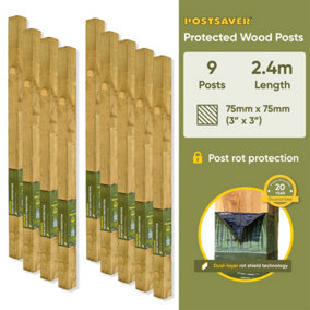 Fence Post (W) 3x3" 75x75mm (H) 8FT 2.4m - (9 Pack) - Postsaver 20 Year Guarantee (FREE DELIVERY)