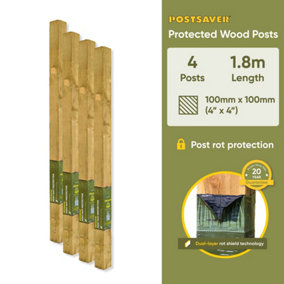 Fence Post (W) 4x4" 100x100mm (H) 6FT 1.8m - (4 Pack) - Postsaver 20 Year Guarantee (FREE DELIVERY)