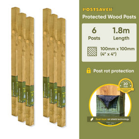 Fence Post (W) 4x4" 100x100mm (H) 6FT 1.8m - (6 Pack) - Postsaver 20 Year Guarantee (FREE DELIVERY)