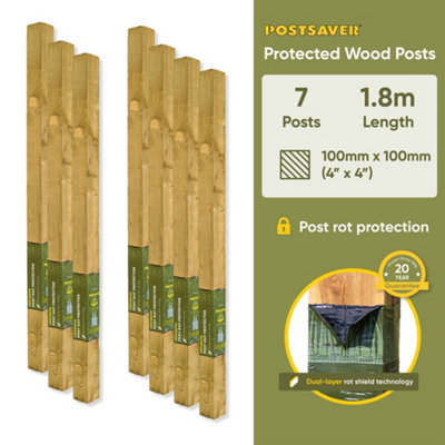 Fence Post (W) 4x4" 100x100mm (H) 6FT 1.8m - (7 Pack) - Postsaver 20 Year Guarantee (FREE DELIVERY)