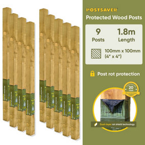 Fence Post (W) 4x4" 100x100mm (H) 6FT 1.8m - (9 Pack) - Postsaver 20 Year Guarantee (FREE DELIVERY)