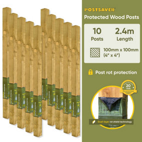 Fence Post (W) 4x4" 100x100mm (H) 8FT 2.4m - (10 Pack) - Postsaver 20 Year Guarantee (FREE DELIVERY)