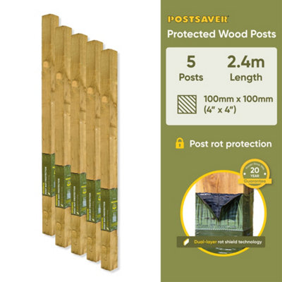 Fence Post (W) 4x4" 100x100mm (H) 8FT 2.4m - (5 Pack) - Postsaver 20 Year Guarantee (FREE DELIVERY)