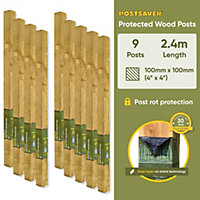 Fence Post (W) 4x4" 100x100mm (H) 8FT 2.4m - (9 Pack) - Postsaver 20 Year Guarantee (FREE DELIVERY)