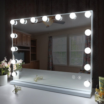 FENCHILIN Bluetooth Hollywood Light Up Vanity Mirror with 15 LED Lights Tabletop Wall for Makeup