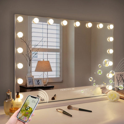 FENCHILIN Bluetooth Hollywood Vanity Make Up Mirror with Lights 18 LED Light Up Tabletop Wall