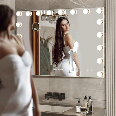 FENCHILIN Bluetooth Hollywood Vanity Make Up Mirror with Lights 18 LED Light Up Tabletop Wall