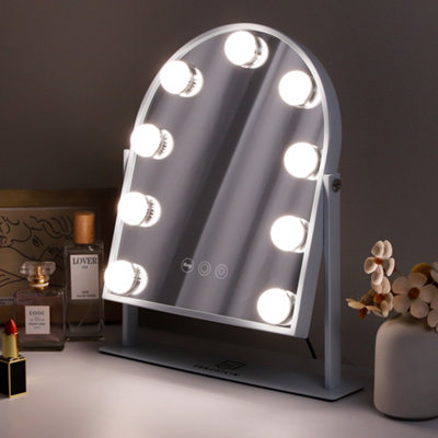 FENCHILIN Hollywood Arched Vanity Makeup Mirror with 9 LED Lights Metal Rotating Tabletop White