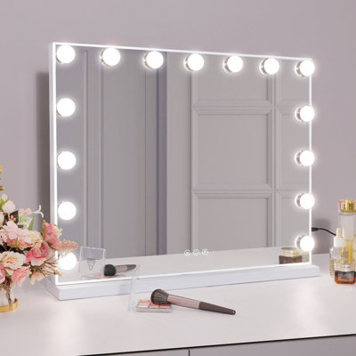 FENCHILIN Light Up Hollywood Vanity Mirror with 15 LED Lights Tabletop Wall Mounted