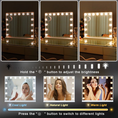 FENCHILIN Light Up Hollywood Vanity Mirror with 15 LED Lights Tabletop Wall Mounted