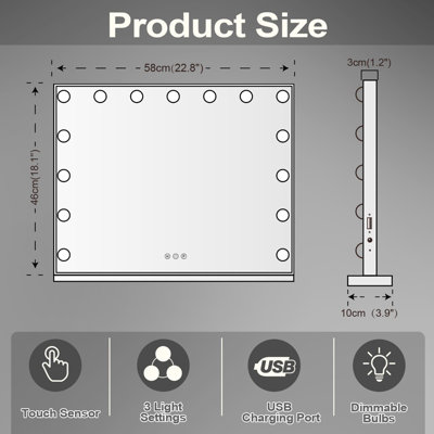 FENCHILIN Light Up Hollywood Vanity Mirror with 15 LED Lights Tabletop Wall Mounted