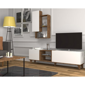 Fennes TV Unit and Wall shelves up to 65 inch TV - White/Walnut