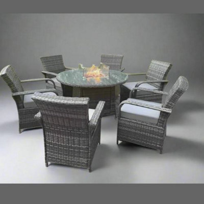 Fenton 6 Seater Round Rattan Garden Set With Fire Pit