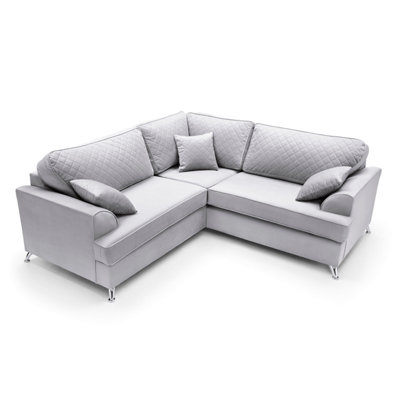 Ferguson Corner Sofa Light Grey Velvet