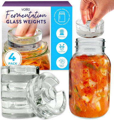 Fermentation Weights 4 Pack Glass (7cm) for Wide Mouth Jars with Easy-Grip Handle & Brine Removal Gap