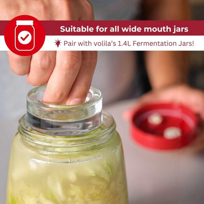 Fermentation Weights 4 Pack Glass (7cm) for Wide Mouth Jars with Easy-Grip Handle & Brine Removal Gap - 4