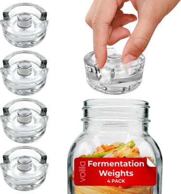 Fermentation Weights 4 Pack Glass Weights (7cm) for Wide Mouth Jars Easy-Grip Handle & Gap for Brine Removal