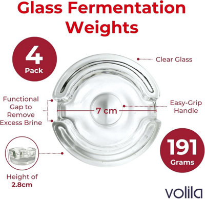 Fermentation Weights 4 Pack Glass Weights (7cm) for Wide Mouth Jars Easy-Grip Handle & Gap for Brine Removal - 3