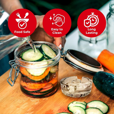 Fermentation Weights 4 Pack Glass Weights (7cm) for Wide Mouth Jars Easy-Grip Handle & Gap for Brine Removal - 5