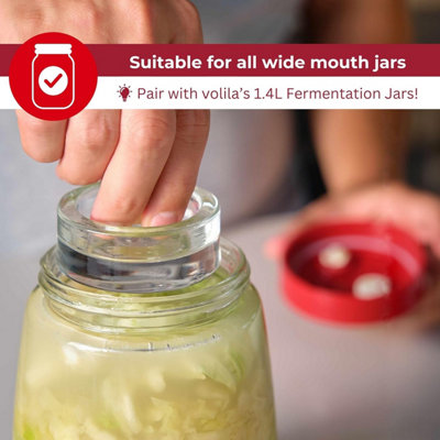 Fermentation Weights 4 Pack Glass Weights (7cm) for Wide Mouth Jars with Easy-Grip Handle & Brine Removal Gap - 4