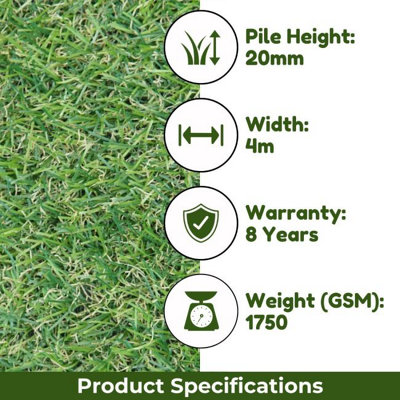 Fern 20mm Soft Artificial Grass, Value For Money, 8 Years Warranty, Pet-Friendly Artificial Grass-3m(9'9") X 4m(13'1")-12m²