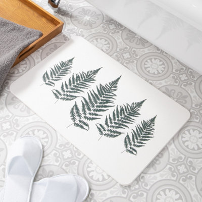 Fern Leaf White Stone Non Slip Bath Mat Price Comparisons | Compare The Build