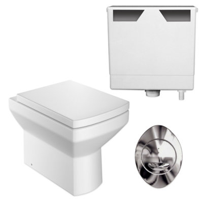 Fernando Ceramic Back to Wall Toilet Pan with Soft Closing Seat, Cistern & Flush Button