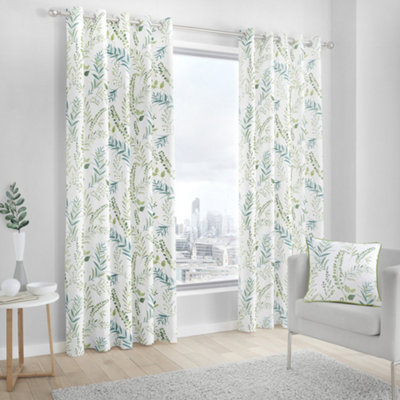 Fernworthy 100% Cotton Botanical Print Pair of Eyelet Curtains