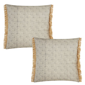 Fero Grey Fringed Filled Decorative Throw Scatter Cushion - 45 x 45cm - Pack of 2