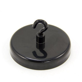Ferrite Black Painted Clamping Magnet with M4 Hook for Hanging, Holding or Displaying Items - 57mm dia - 25kg Pull