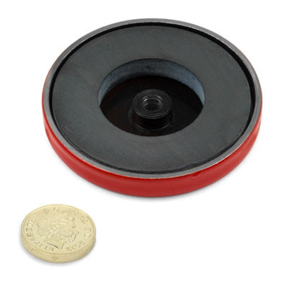 Magnete In Ferrite Con Foro Filettato M6 – 66mm X 11mm, Forza 25kg, Temperatura Max 180°C