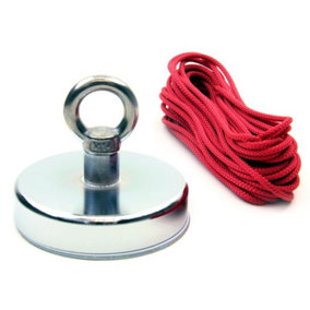 Ferrite Marine Recovery & River Fishing Magnet with Eyebolt & 10 Meter Rope for Magnet Fishing - 125mm x 100mm - 130kg Pull