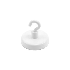 Ferrite White Painted Clamping Magnet with M4 Hook for Hanging, Holding or Displaying Items - 32mm dia - 7.3kg Pull