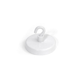 Ferrite White Painted Clamping Magnet with M4 Hook for Hanging, Holding or Displaying Items - 40mm dia - 10.2kg Pull