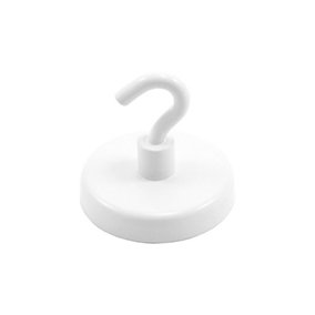 Ferrite White Painted Clamping Magnet with M6 Hook for Hanging, Holding or Displaying Items - 50mm dia - 21.3kg Pull