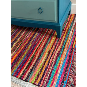 FESTIVAL Boho Rug Flat Weave Multicolour with Tassels 150 cm x 150 cm