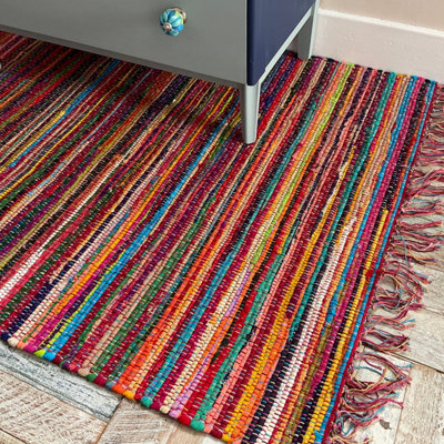 FESTIVAL Boho Rug Flat Weave Multicolour with Tassels 150 cm x 150 cm